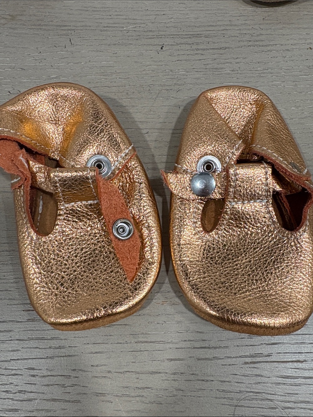 Kids Metallic copper/Rose Gold Leather Baby Shoes